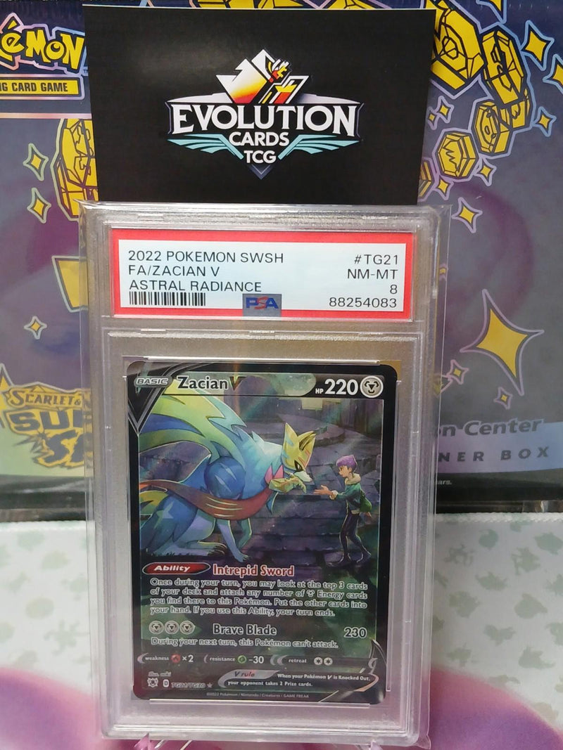 Load image into Gallery viewer, Pokemon TCG PSA 8 FA Zacian V #TG21 Full Art Trainer Gallery Pokemon TCG SWSH AR
