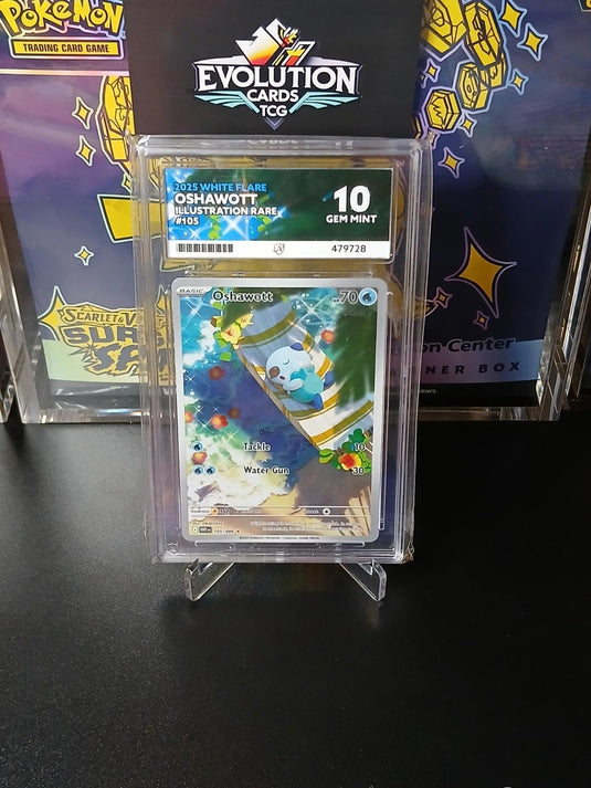 Pokemon TCG Oshawott Illustration Rare White Flare 105/086 Gem Mint Ace 10