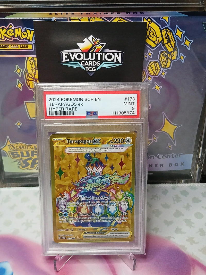 Load image into Gallery viewer, Pokemon TCG Terapagos ex 173/142 Stellar Crown Hyper Rare Gold Holo - PSA 9 MINT
