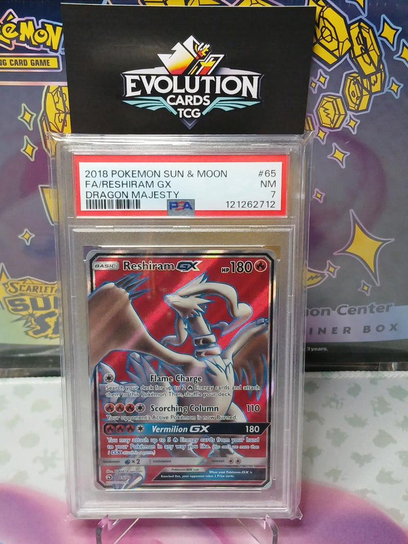 Load image into Gallery viewer, Pokemon TCG Reshiram GX Sun &amp; Moon Dragon Majesty 65/70 FA PSA 7 Gem Mint
