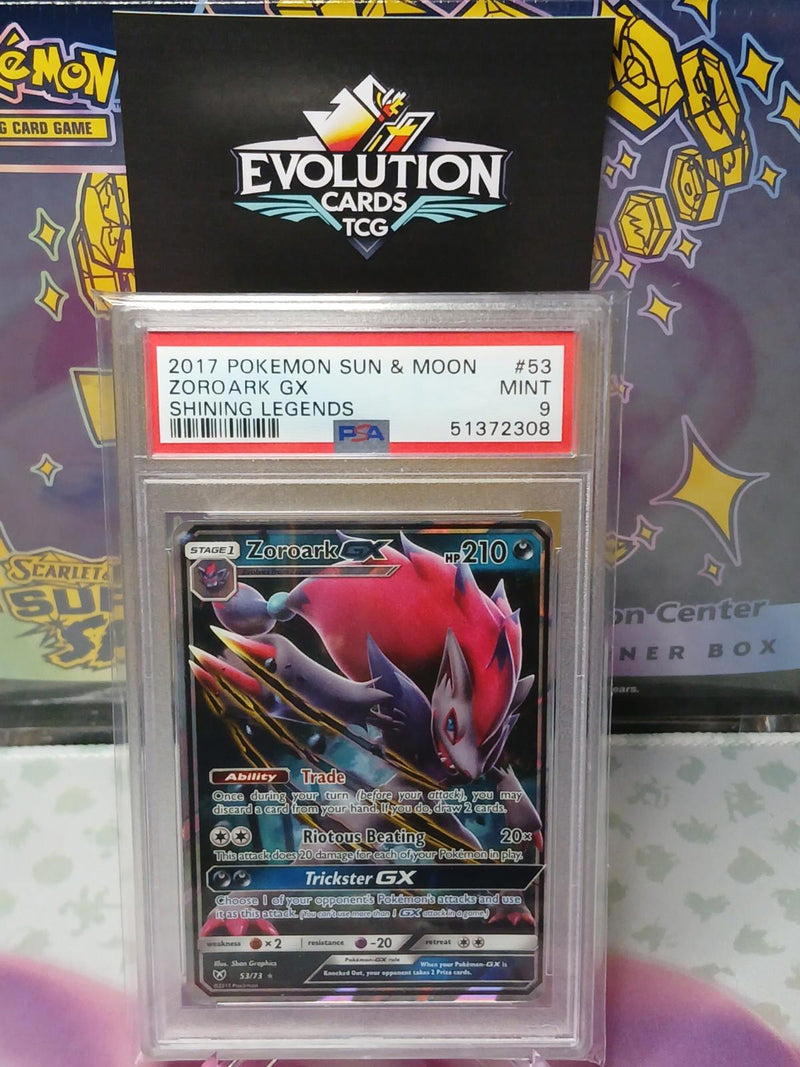 Load image into Gallery viewer, Pokemon TCG 2017 Shining Legends Zoroark GX 53/73 PSA 9 Mint
