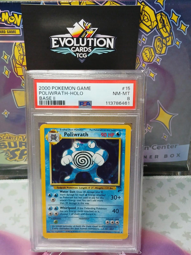 Load image into Gallery viewer, Pokemon TCG Poliwrath 2000 Base Set 2 Holo 15/130 PSA 8 NM-MT
