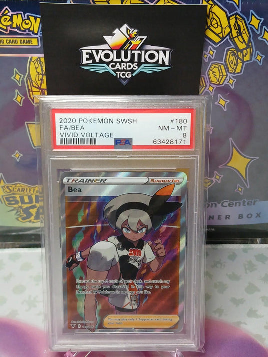 Pokemon TCG PSA 8 Bea 180/185 Vivid Voltage Full Art Trainer Holo 2020 SWSH